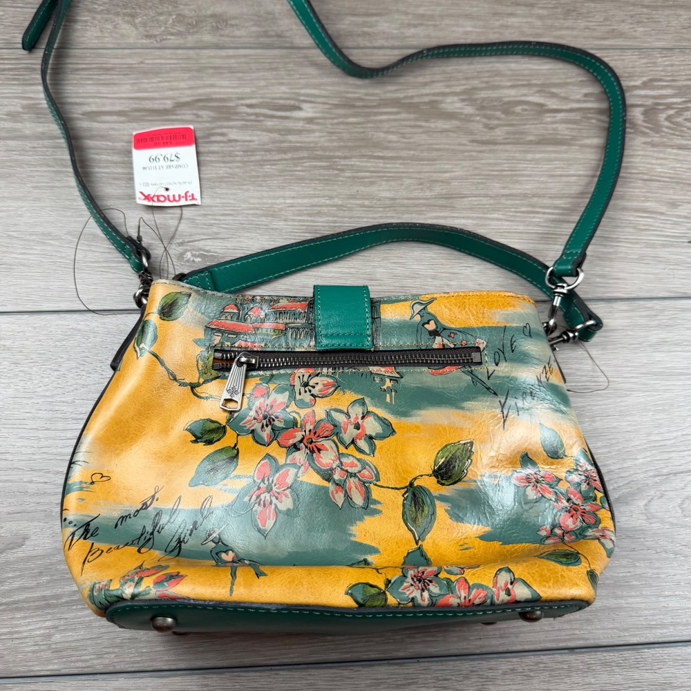 Patricia Nash Womens Crossbody Bag Floral Leather Green Yellow Small New - Picture 2 of 8